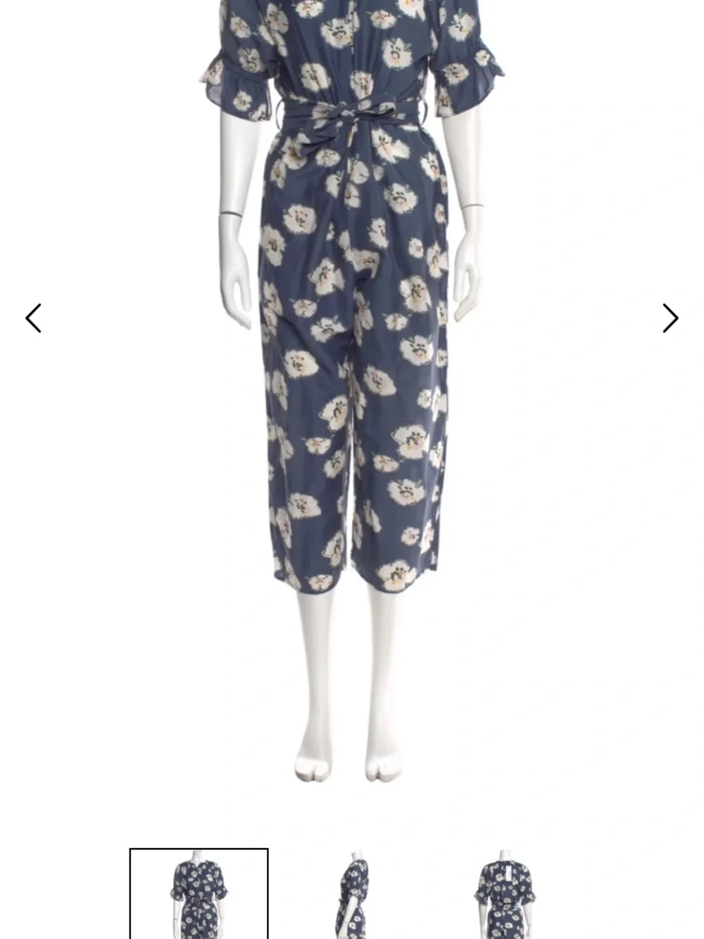 Apiece Apart Blue Floral Cropped Wide-Leg Jumpsuit, Size 6